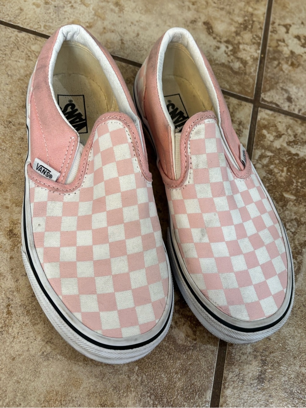 VANS Pink White Checkered Slip On Sneakers